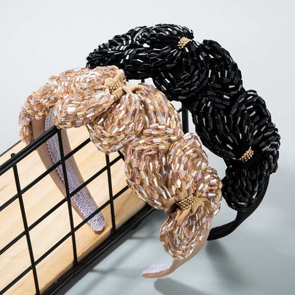 

hair accessories 2021 fashion girls pure hand made flash crystal seed beads bowknot wide side bands for woman