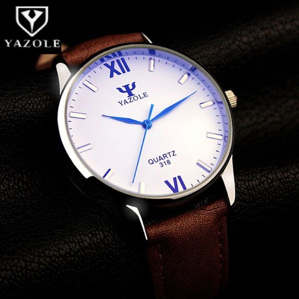 

yazole blue glass watch men watch fashion men's watch waterproof leather mens watches clock reloj hombre relogio masculino, Slivery;brown