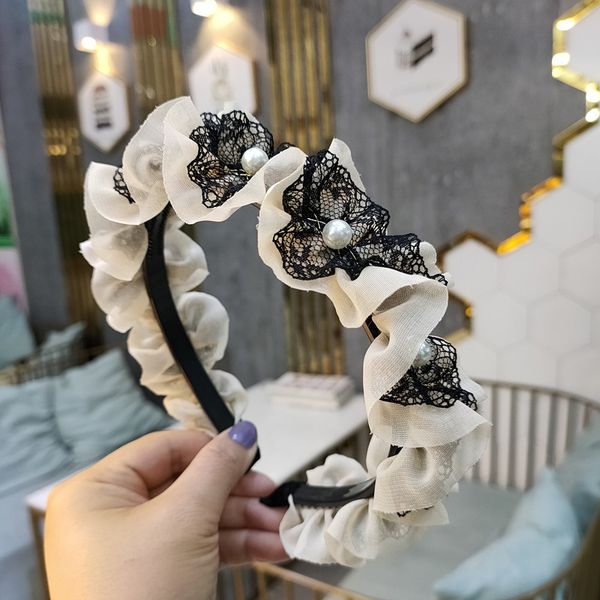 

new girls hair headband hair accessories fashion wide side pearl lace hairband womens head hoop birthday gifts