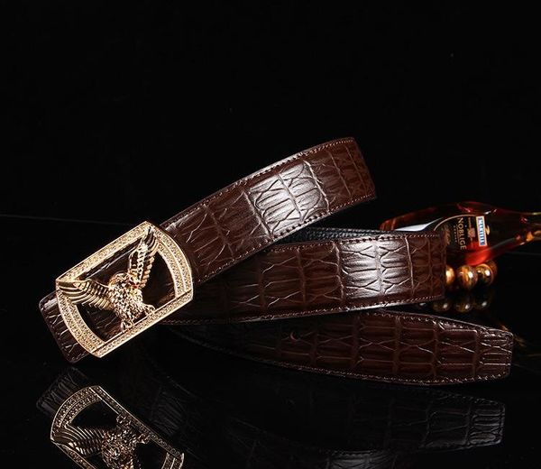 

new crocodile smooth buckle mens full-grain leather belt korean fashion trend all-match buckle leather waistband11, Black;brown