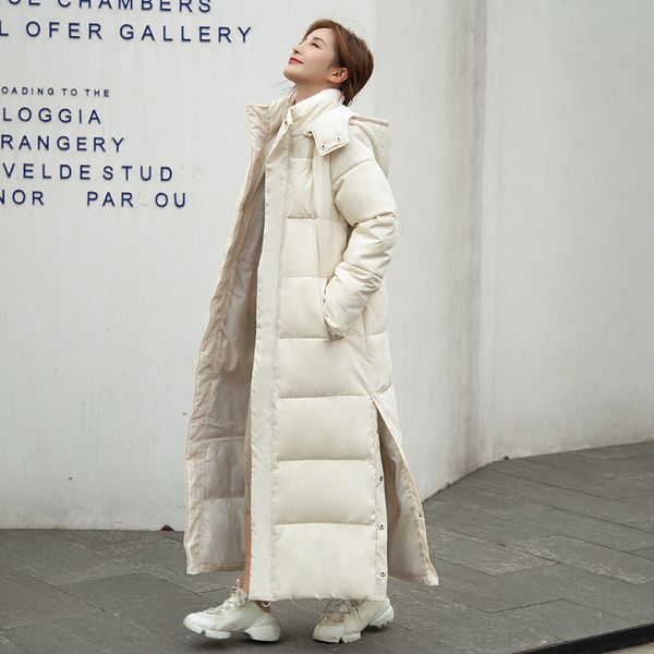 

women's down & parkas x-long female winter solid plus size thick jacket 2021 hooded stand collar loose cotton padded causal coat ladies, Black