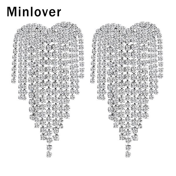 

minlover сивер / золото невеста кисточка свадебных серьги падения для женщин rhinestone формы сердца цепи мотаться серьги пром ювелирных изд, Silver