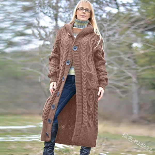 

solid color hooded cardigan single-breasted coats designer female long knitted winter loose sweater ladies thick long sweater fashion trend, White;black