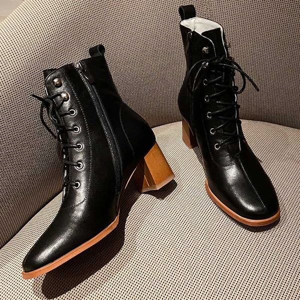 

boots genuine leather high heels elegant women ankle cross tied autumn winter shoes woman party size 41 42 43, Black