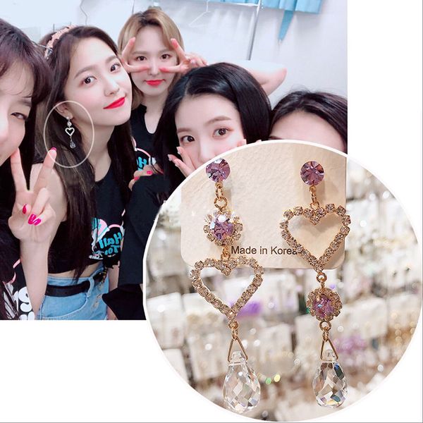 

mengjiqiao 2020 korean new fashion earrings transparent crystal beads love heart asymmetry earrings for women rhinestone brincos, Silver