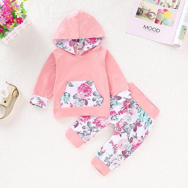 

clothing sets autumn norn baby girls clothes children long sleeve hooded floral pants 2 pcs 2021 set, White