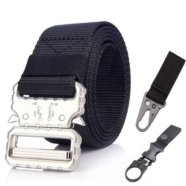 

waist support men's outdoor tactical belts nylon belt metal buckle adjustable heavy duty training army hunting accessories, Black;gray