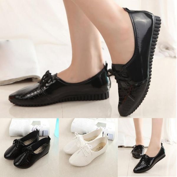 

casual flat shoes lace up women shoes fashion single comfortable loafers, Black