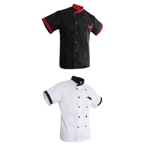 

chef jacket stripe short sleeve l kitchen chefwear coat l set, White;black