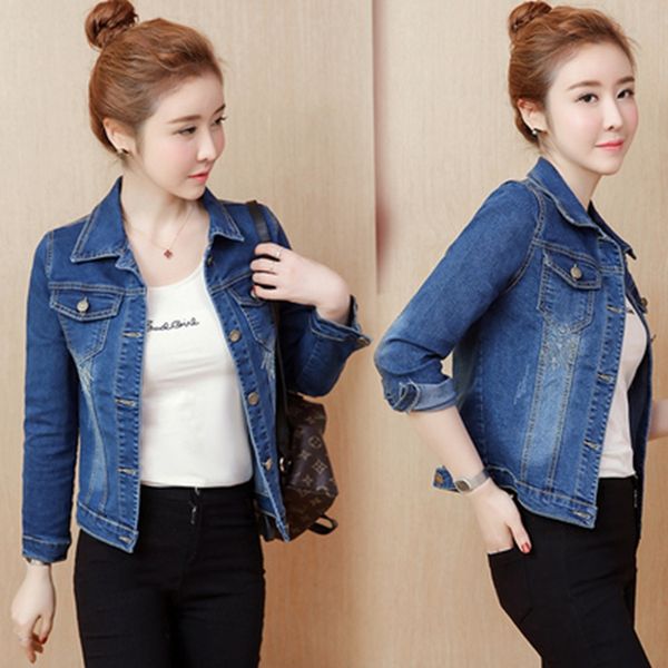 

women's jackets denim jacket women korea embroidery short lapel cotton pocket long sleeve coat female parka, Black;brown