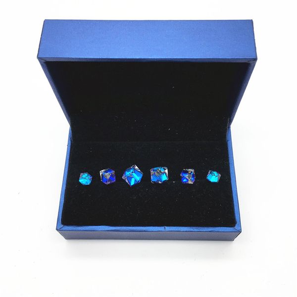 

stud ms betti all-match simple design small earrings set for girl with 10mm 8mm 6mm cubic crystal from swarovsi in blue box 3prs/set, Golden;silver