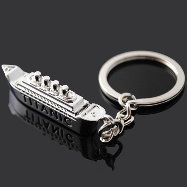 

britain titanic cruise ship model keychain charm mini steamship key chain lovers women men keyring holder jewelry gifts, Silver
