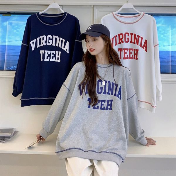 

2020 new autumn letter printed mid-length round neck women's sweater sweater loose korean chic iyeid, Black