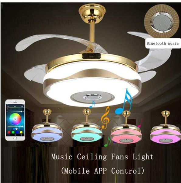

led double ring bluetooth music ceiling fan lamp phone app with lights remote control singing fans for restaurant kid's room