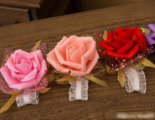 

new bride bridesmaid wrist flower corsage bridesmaid sister hand flower wedding ball artificial silk flower bracelet