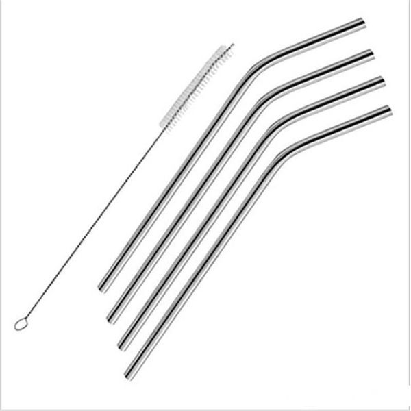 

304 stainless steel bend drinking straw beer juice drinking straws for cups durable and reusable metal straws with cleaning brush