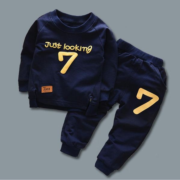 

autumn winter baby boy girl clothes set hooded sweater pants cotton number 7 sports suit boys outfit children clothing kg-208, White