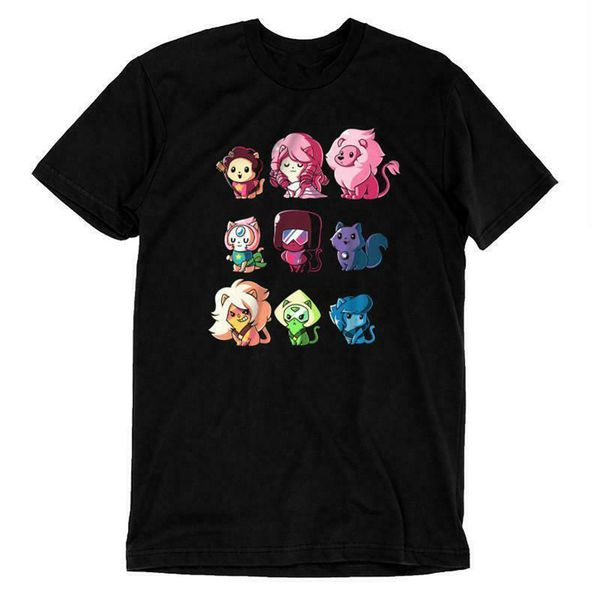 

garnet amethyst pearl rose quartz kitten funny black t-shirt round neck tee shirt