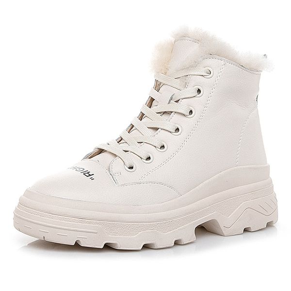 

swyivy 43 fashion platform genuine leather boots women winter shoes 2020 warm lace up ladies boots ankle short plush shoes woman, Black