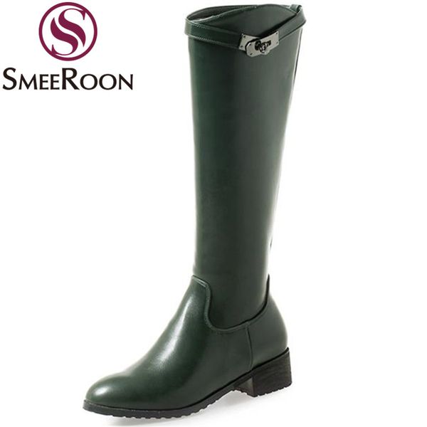 

smeeroon knee high boots woman concise round toe thick med heels fashion boots skid resistance women's shoes solid winter, Black