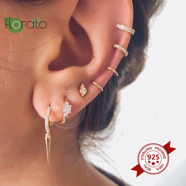 

hoop & huggie cz zircon 925 sterling silver earrings for women geometric small jewelry wedding bijoux brincos, Golden;silver