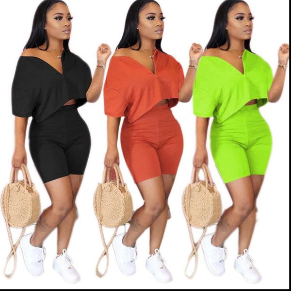 

plus size two piece set women clothes 2020 casual tracksuit crop biker shorts set lounge wear matching sets 2 piece outfits, Gray
