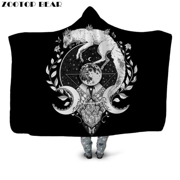 

Animal Head Throw Hooded Blanket Casual Geometric Anime 3D Print Fashion Plush Black Wearable Bedding Soft Office Adults Picnic