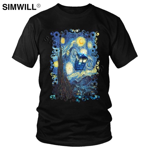 

men starry the night doctor who t shirt fashion galaxy booth tardis tee short sleeves 100% cotton leisure t- shirt fans gift top