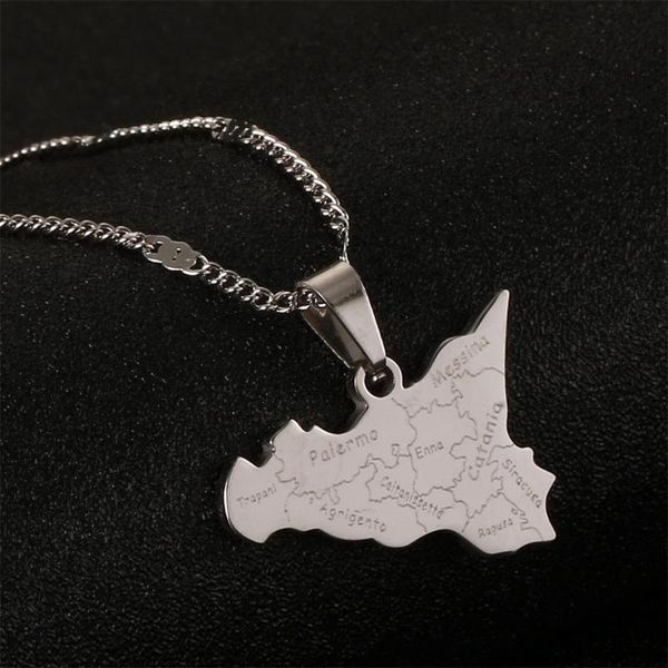 

stainless steel map of sicilia necklace pendants trendy women silver color chain jewelry