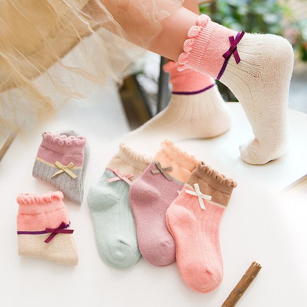 

5 pairs pack baby boys girls' socks bow-knot cotton socks, striped sport ankle cotton socks for kids toddlers baby, Pink;yellow