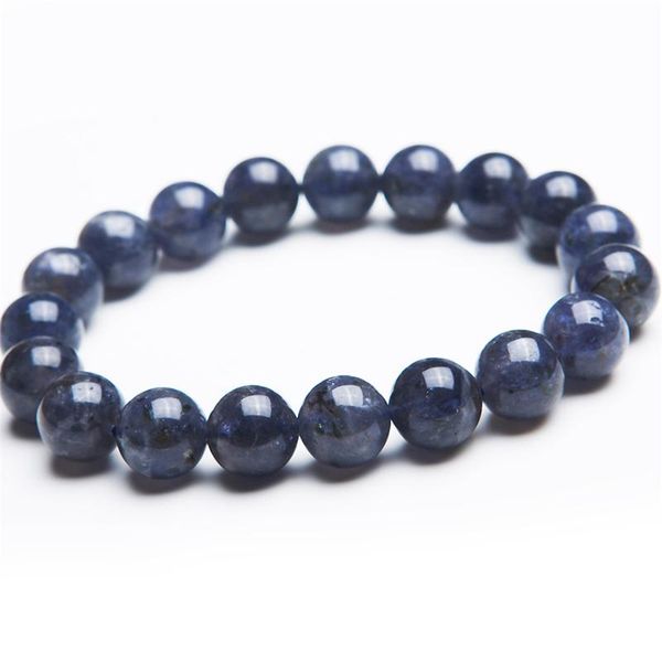 

wholesale 8mm genuine natural blue dichroite cordierite gem stone crystal round bead stretch charm bracelet femme, Black