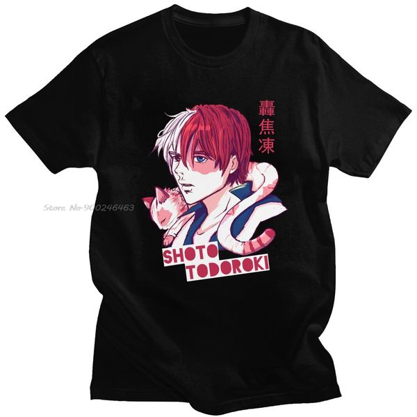 

my hero academia men t shirt cotton s todoroki with a kitten cat tees short sleeved urban manga anime tshirt gift