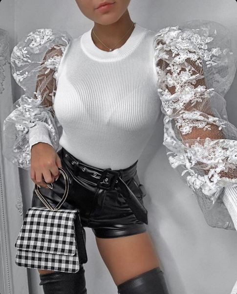 

fashion long lace puff sleeve women elegant embroidery lace blouse shirt vintage white black womens clothing spring autumn