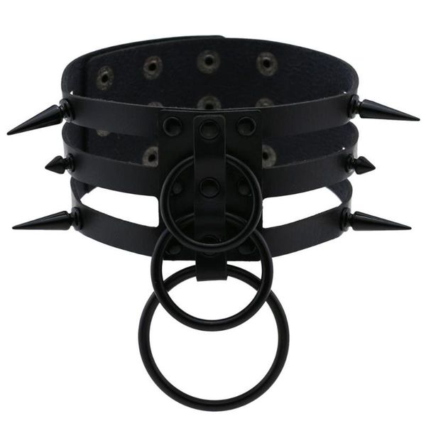 

kmvexo 2020 новая мода женщины черный rivet кожа бандаж choker punk круг spike гот воротник harajuku ожерелье эмо ювелирные изделия, Golden;silver