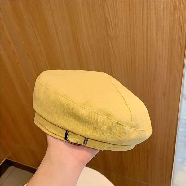 

autumn cotton beret solid thin painters cap korean retro women design art hat british french beanies ins octagonal cap, Blue;gray