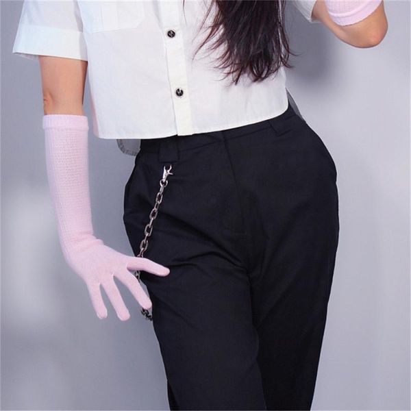 

women' long wool gloves 40cm knitting five fngers high elasticity with wool section warm light pink ex-factory price z40-1, Blue;gray