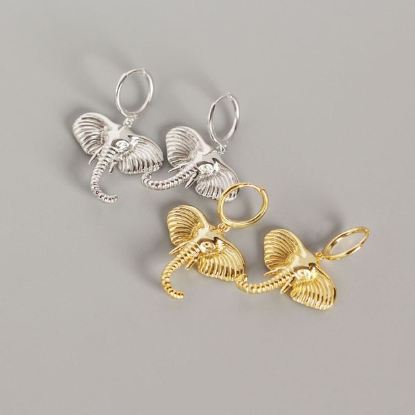 

daiwujan exaggerated real 925 sterling silver elephant pendant hoop earrings for women gold color animal fine jewelry, Golden;silver