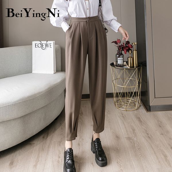 

beiyingni vintage women pants 2020 autumn high waist korean work wear suit pants female black leisure trousers pantalones mujer, Black;white