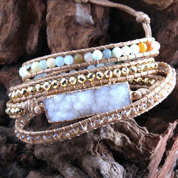 

tennis rh fashion boho bracelet handmade mixed natural stones & druzy stone charm 4 strands wrap bracelets women gift dropship, Golden;silver