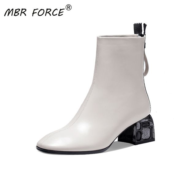 

mbr force новый натуральная кожа британский стиль элегантных женщин твердые ботильоны молния осень зима обувь женщина офиса женская обувь, Black