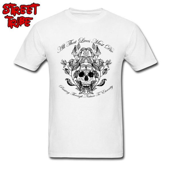 

день рождения top tshirt halloween череп тенниска печати мужчины белый хлопок тис тенниска ретро урожай дизайн одежды жить или умереть hipst