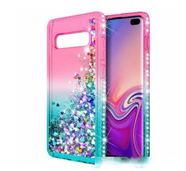 

for samsung galaxy s9 s9 plus s10 plus s10e lite note 9 luxury diamond quicksand case bling sequin hard clear back liquid phone case cover