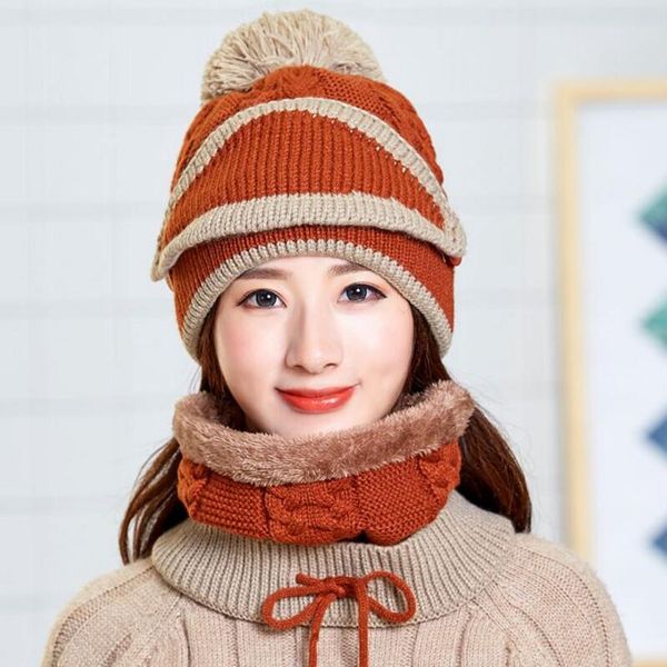 

hat female warm knitted cap in autumn and winter, fur thickened wool cap, cycling wind shield, ear mask and neck cover 3pcs/set, Blue;gray