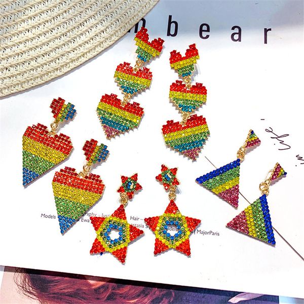 

dangle & chandelier fyuan korea style rainbow colorful rhinestone earrings for women bijoux heart star crystal drop statement jewelry gifts, Silver