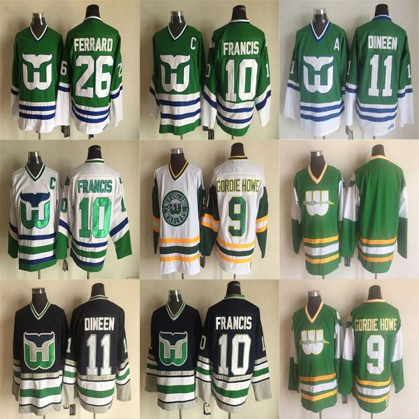 

men's hartford whalers vintage jersey 10 ron francis 1 mike liut 16 pat verbeek 11 kevin dineen 9 gordie howe hockey jerseys stitched, Black;red