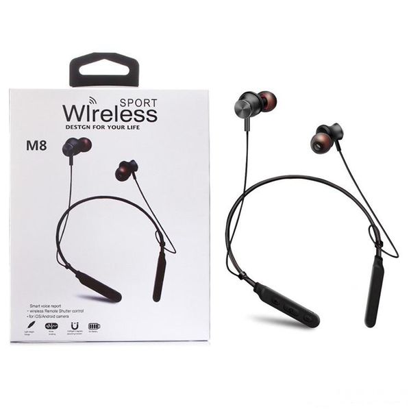 

m8 bluetooth headphones wireless neckband earphone magnetic sport stereo headset handsnoise cancelling with mic in box