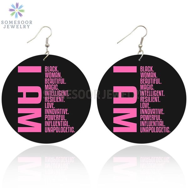 

somesoor i am strong smart black sayings african wooden drop earrings with postive words ps wood pendant for women gifts, Silver