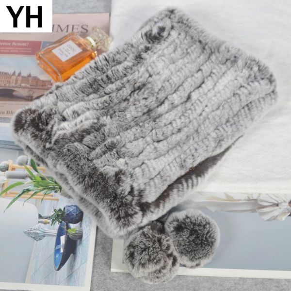

Lady Winter Fashion Real Rex Fur Beanies Hats Real Rex Fur Skullies Hat Knitted Natural Scarf Caps, Blue;gray