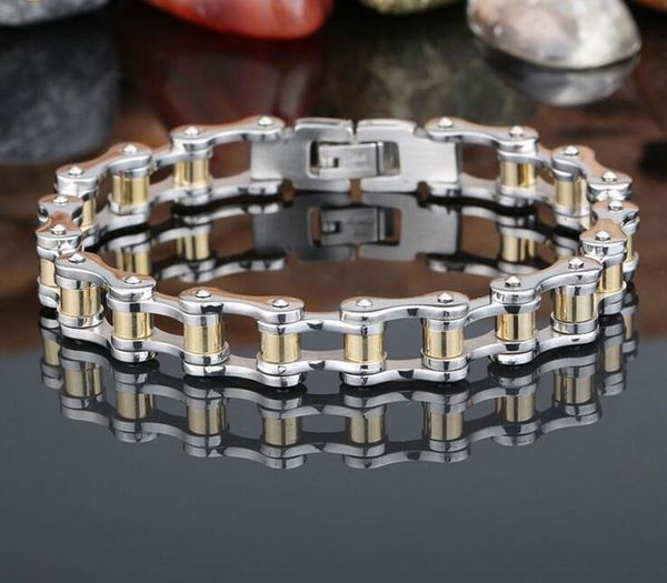 

punk rock gold 316l stainless steel biker mens women bracelet link chain motorcycle bike bicycle chain bracelets bangles jewelry, Black