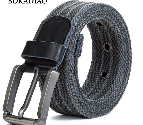 

bokadiao men&women canvas belt metal pin buckle punk jeans belt cotton army tactical belts for men waistband strap male, Black;brown